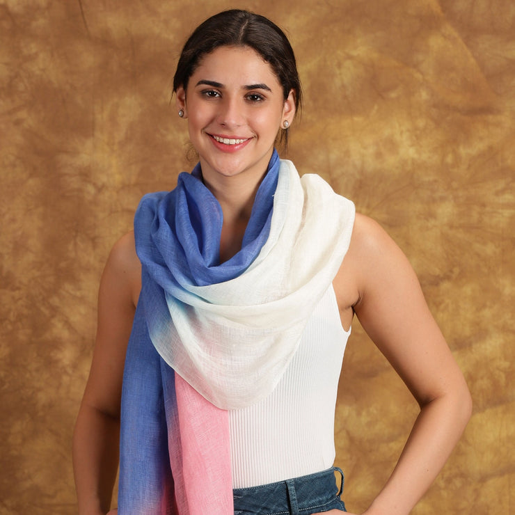 Pink and Blue Ombré Linen Scarf