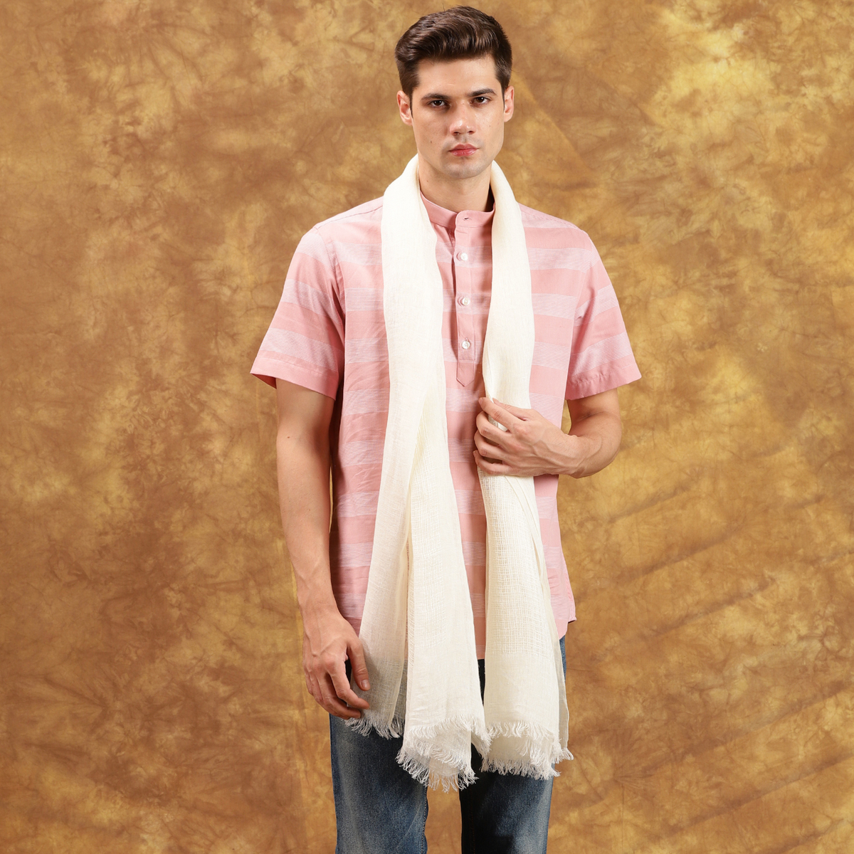 Handmade Cream Linen Scarf HeritageModa