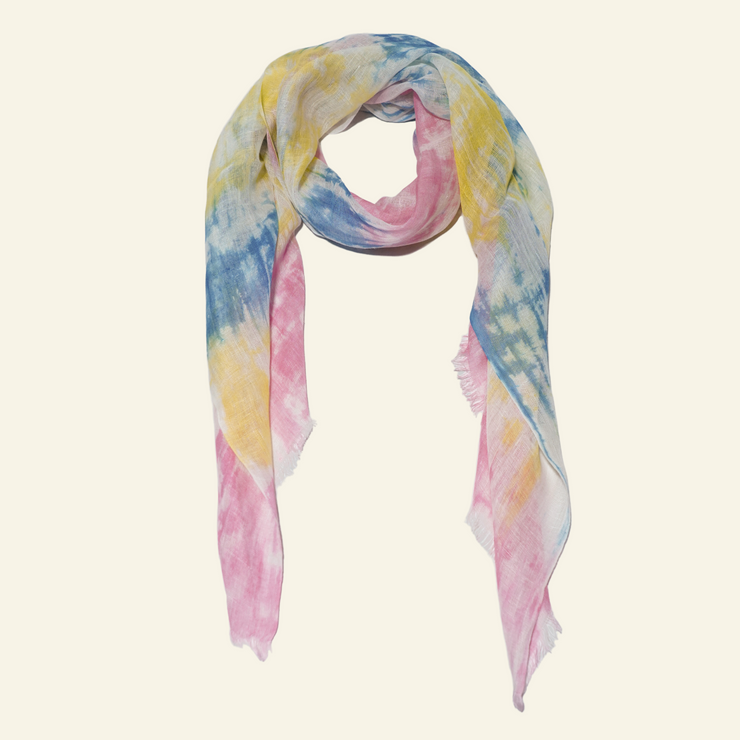 Multicoloured Pastel Scarf With Shibori Tie-dye - HeritageModa