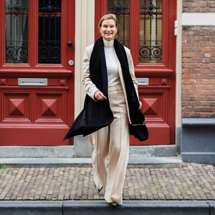 Handknit Soft Black Alpaca Scarf