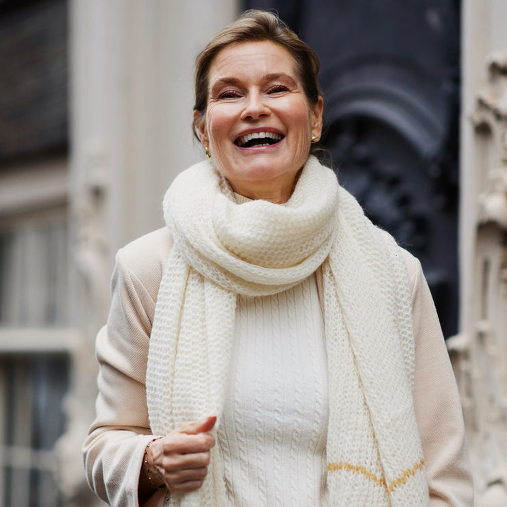 Handmade Cream White Pure Alpaca Scarf