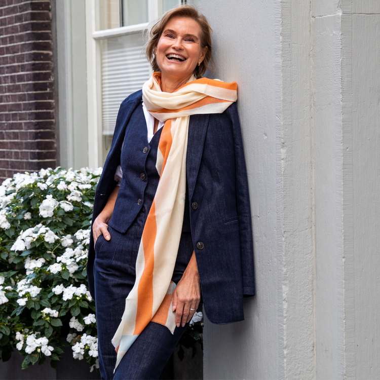 Ivory Handpainted Wool Scarf