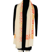 Ivory Orange Playful Print Wool Silk Scarf