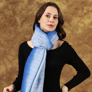 Handwoven Dip-Dye Blue Oversized Wool Scarf