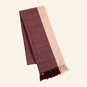 Handwoven Wool Scarf – Deep Burgundy Herringbone with Sand Border