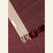 Handwoven Wool Scarf – Deep Burgundy Herringbone with Sand Border