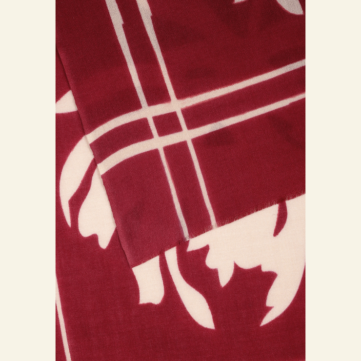 Hand-Painted Wool-Silk Scarf – Deep Burgundy with Soft Nude Floral Accents