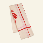 Luxury Wool-Silk Scarf – Hand-Painted Ivory with Red & Pink Floral Design