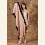 Handwoven Wool-Silk Scarf – Sand & Black Ombré  Wrap for All Seasons