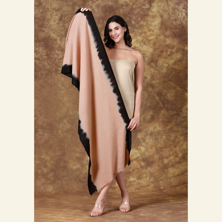 Handwoven Wool-Silk Scarf – Sand & Black Ombré  Wrap for All Seasons