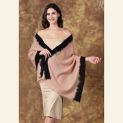 Handwoven Wool-Silk Scarf – Sand & Black Ombré  Wrap for All Seasons