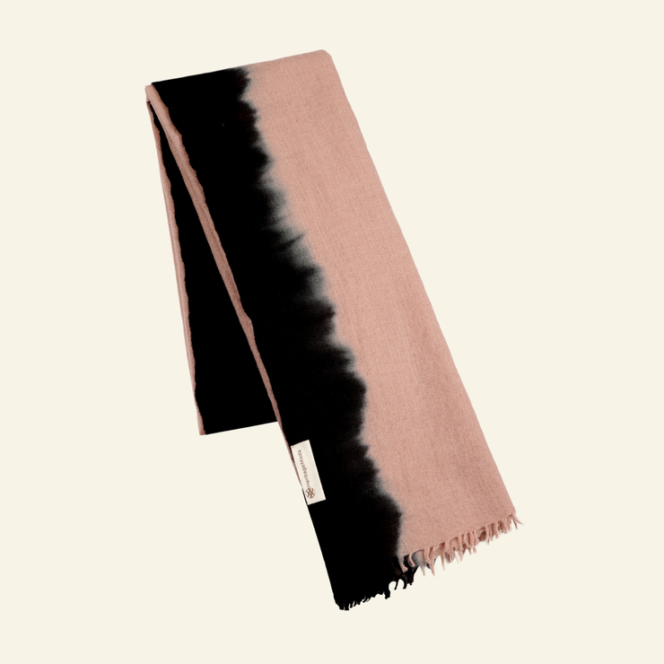 Handwoven Wool-Silk Scarf – Sand & Black Ombré  Wrap for All Seasons