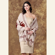 Luxury Wool-Silk Scarf – Hand-Painted Sand with Rust & Amber Floral Accents
