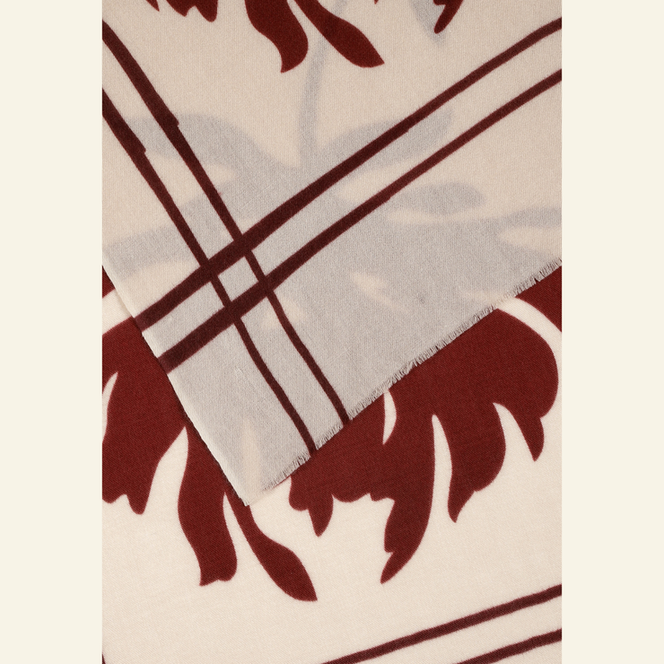 Luxury Wool-Silk Scarf – Hand-Painted Sand with Rust & Amber Floral Accents