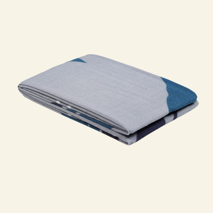 Luxury Wool-Silk Scarf – Hand-Painted Silver Grey with Deep Blue & Charcoal Floral Design