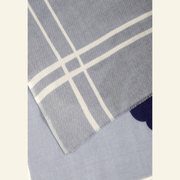 Luxury Wool-Silk Scarf – Hand-Painted Silver Grey with Deep Blue & Charcoal Floral Design