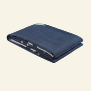 Luxury Wool-Silk Scarf – Hand-Painted Midnight Blue with Pastel Floral Print