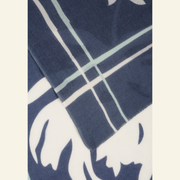 Luxury Wool-Silk Scarf – Hand-Painted Midnight Blue with Pastel Floral Print