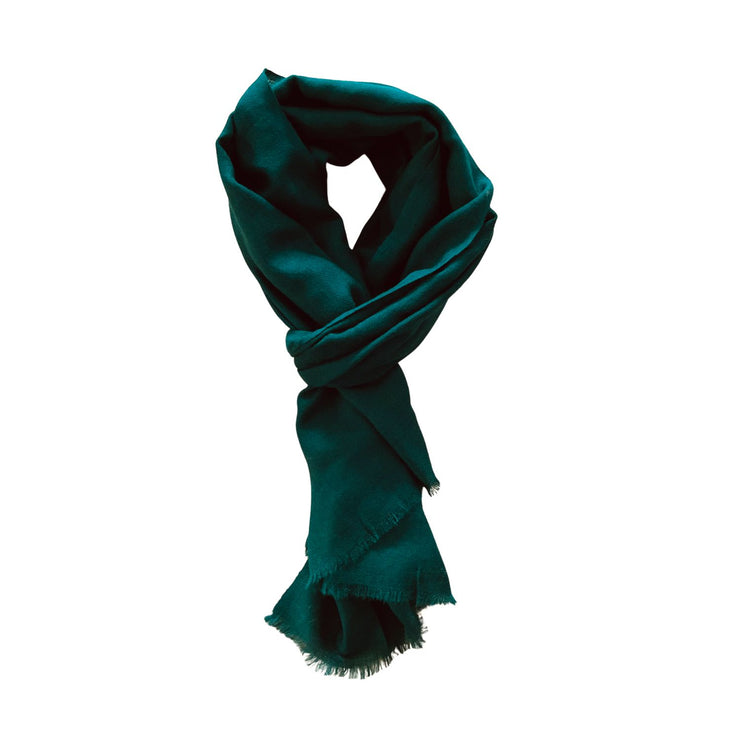 Featherlight Midnight Green Handwoven Wool Silk Scarf