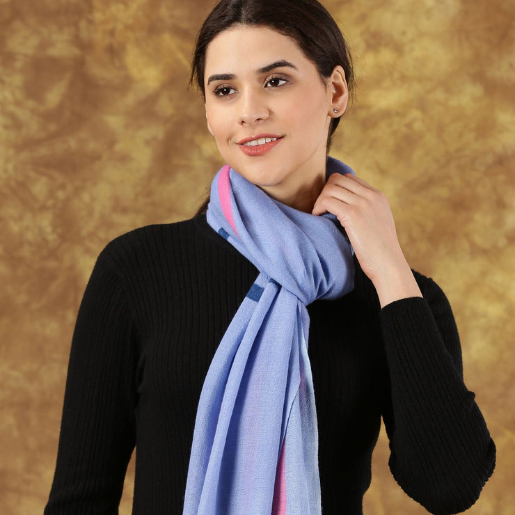 Handpainted Light Blue Wool Silk Scarf