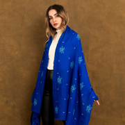 Royal Blue Cashmere Scarf With Hand Embroidery - HeritageModa