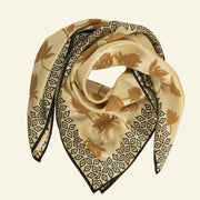 Off White and Golden Brown Women's Royal Silk Scarf - HeritageModa