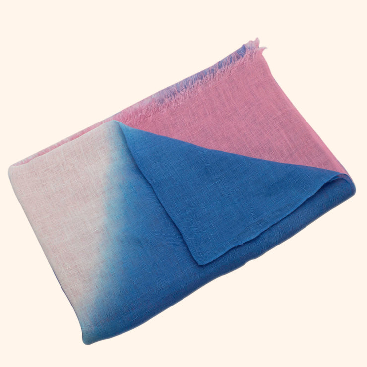 Pink and Blue Ombré Linen Scarf - HeritageModa