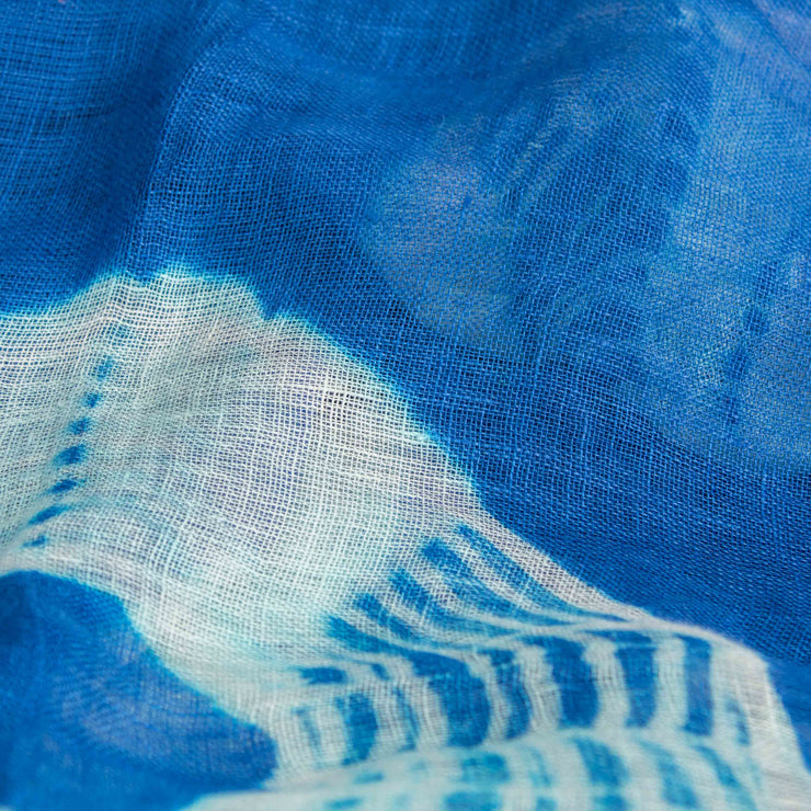 Marrakech Blue Tie-Dye Linen Scarf - HeritageModa