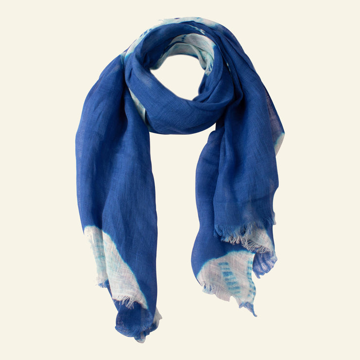 Marrakech Blue Tie-Dye Linen Scarf - HeritageModa