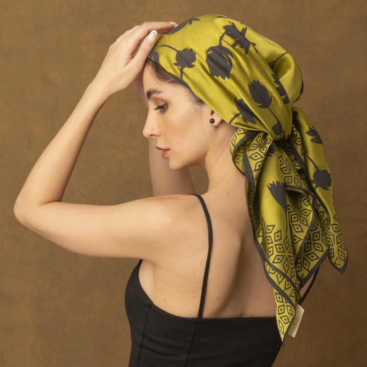 Khaki Green and Black Women's Royal Silk Scarf | HeritageModa