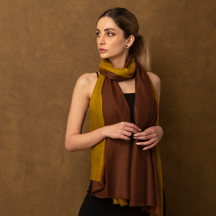 Khaki and Brown Ombré Cashmere Scarf - HeritageModa